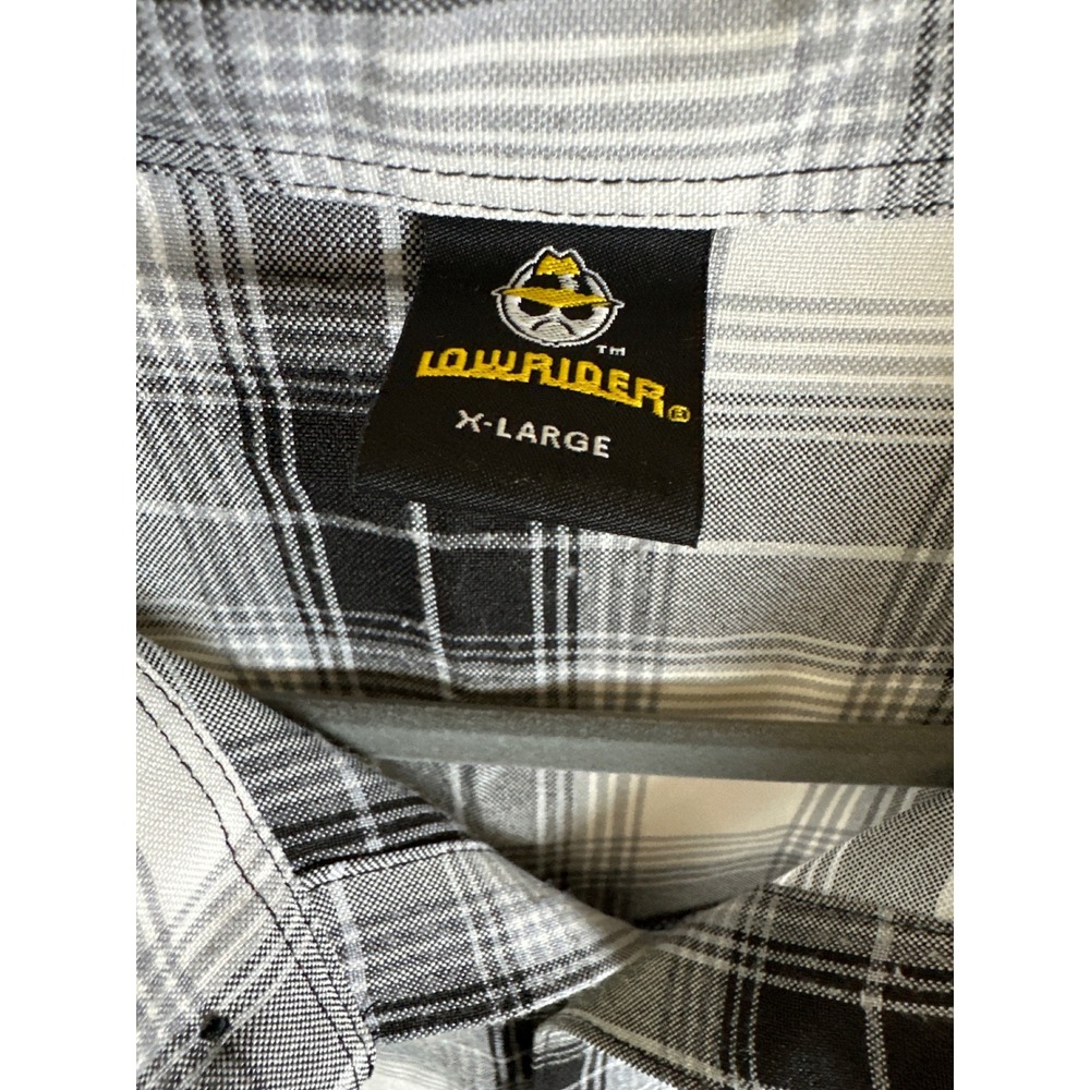 Lowrider Mens X Large Plaid Button Up Short Sleeve Shirt Black White Gr - Picture 3 of 5